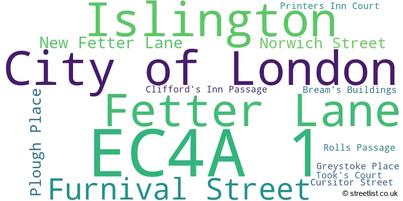 A word cloud for the EC4A 1 postcode